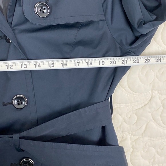 London Fog Double Breasted Trench Coat Navy Blue Women XL Belted Rain Jacket - Picture 11 of 12